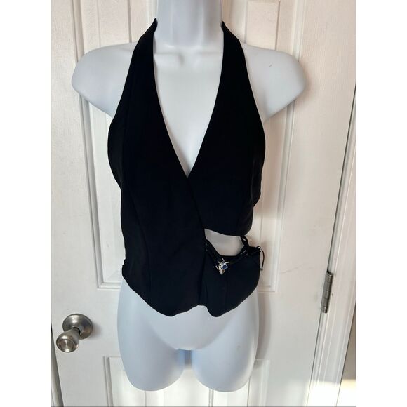 Zara NWT black crop top with cut out side boho prefect for a night out size S - Picture 1 of 5
